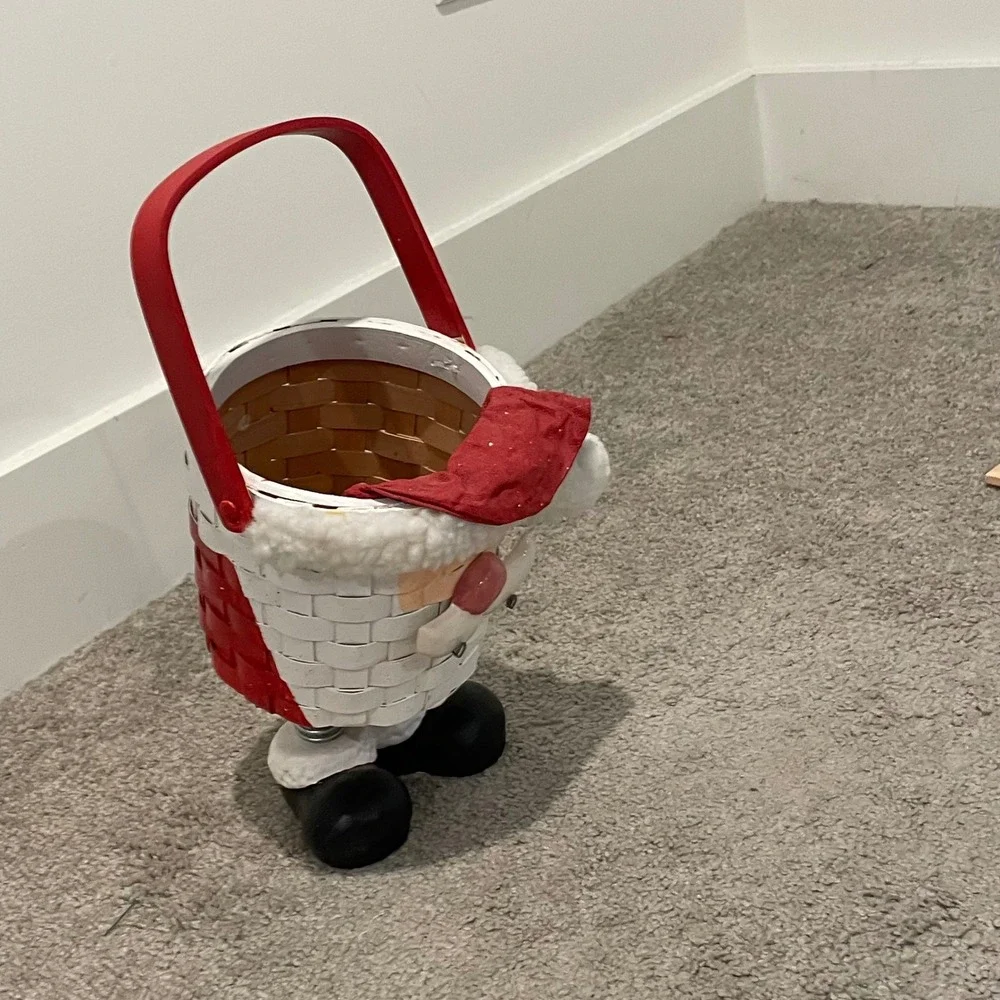 Vintage Christmas‎ Santa Basket with Spring Legs Holiday Candy Treat Decoration